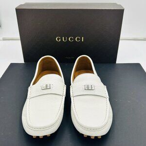 Gucci Men's White Scotch Grain Leather Driving Shoes Size US 9.5 G 9 EUR 43 NEW